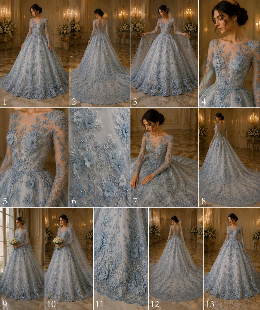 3D Floral Lace - LT BLUE -  3D Floral Embroidered Mesh Lace with Pearls| Fabric For Quinsiañera Dresses - Prom Dress Sold By Yard