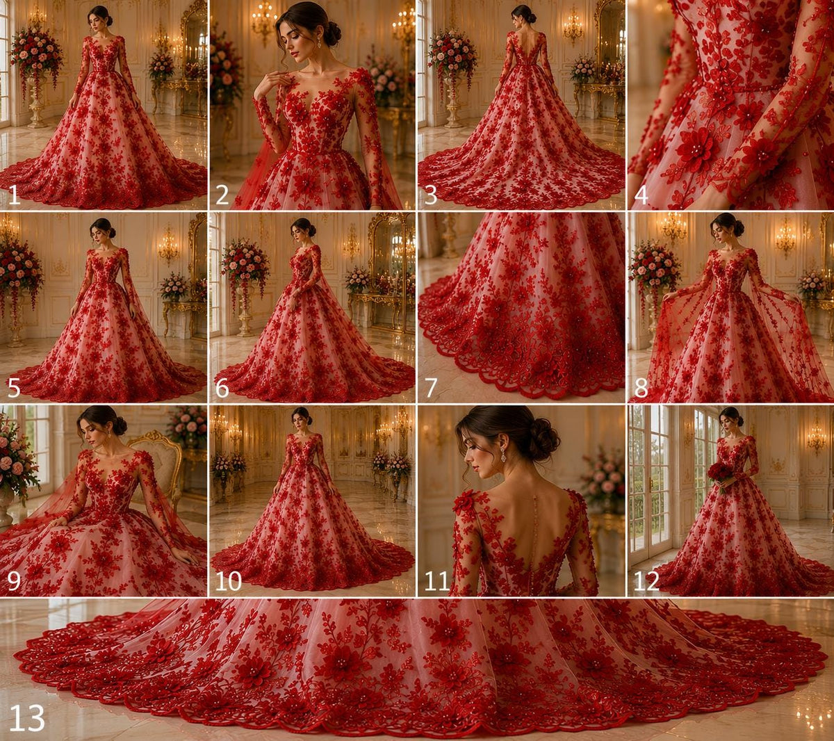 3D Floral Lace - RED -  3D Floral Embroidered Mesh Lace with Pearls| Fabric For Quinsiañera Dresses - Prom Dress Sold By Yard