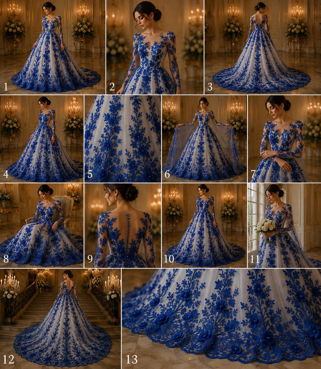 3D Floral Lace - ROYAL -  3D Floral Embroidered Mesh Lace with Pearls| Fabric For Quinsiañera Dresses - Prom Dress Sold By Yard