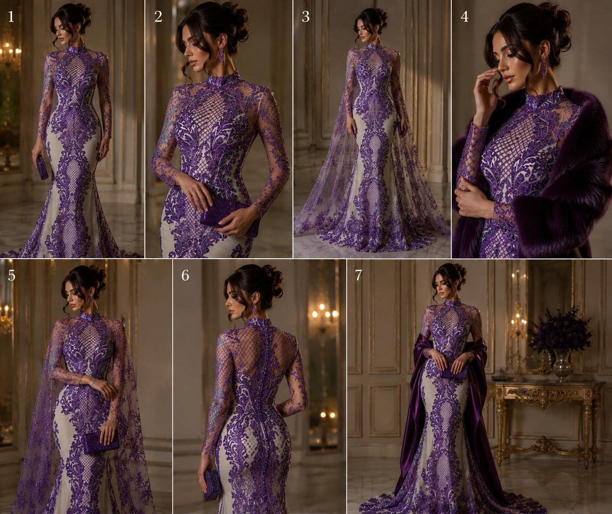 Luxury Lace - Lilac -  Glitter Damask Design Fabric 58” Wide For Quinsiañera Dresses - Prom Dress Sold By The Yard