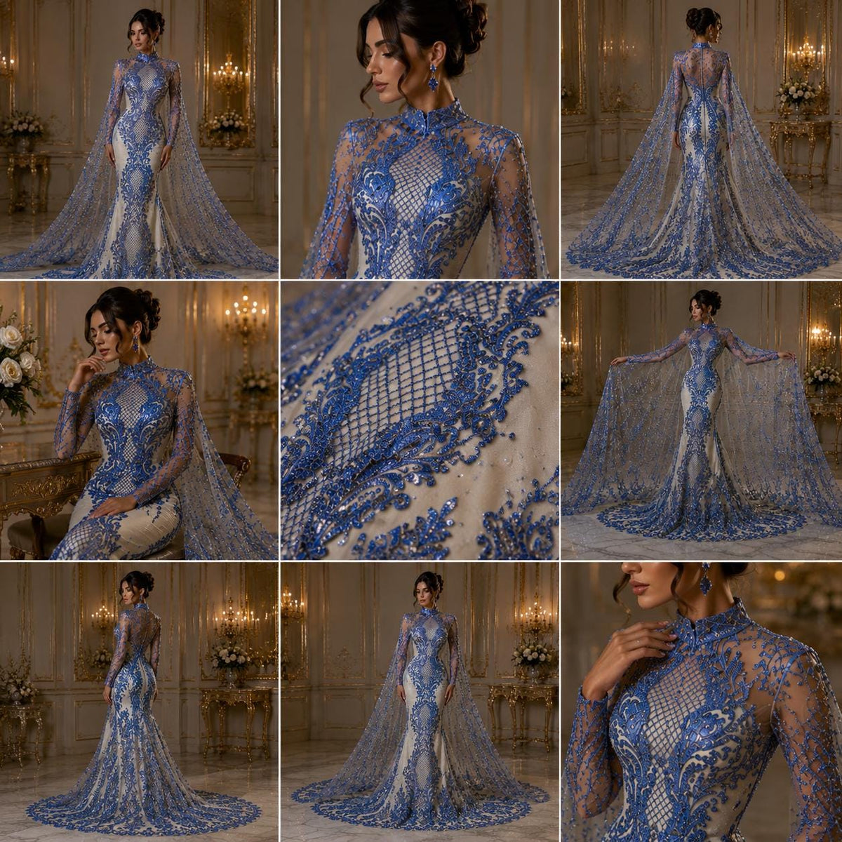 Luxury Lace - Lt Blue -  Glitter Damask Design Fabric 58” Wide For Quinsiañera Dresses - Prom Dress Sold By The Yard