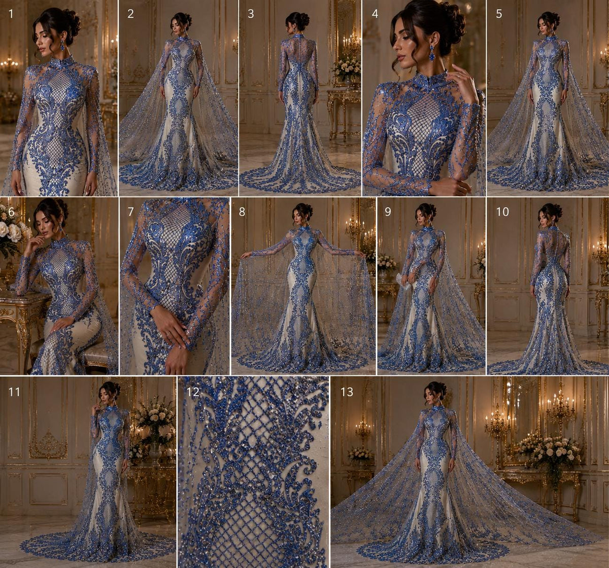 Luxury Lace - Lt Blue -  Glitter Damask Design Fabric 58” Wide For Quinsiañera Dresses - Prom Dress Sold By The Yard