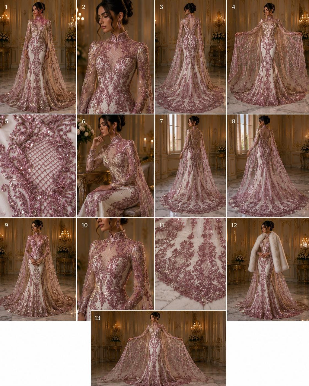 Luxury Lace - Dusty Rose -  Glitter Damask Design Fabric 58” Wide For Quinsiañera Dresses - Prom Dress Sold By The Yard