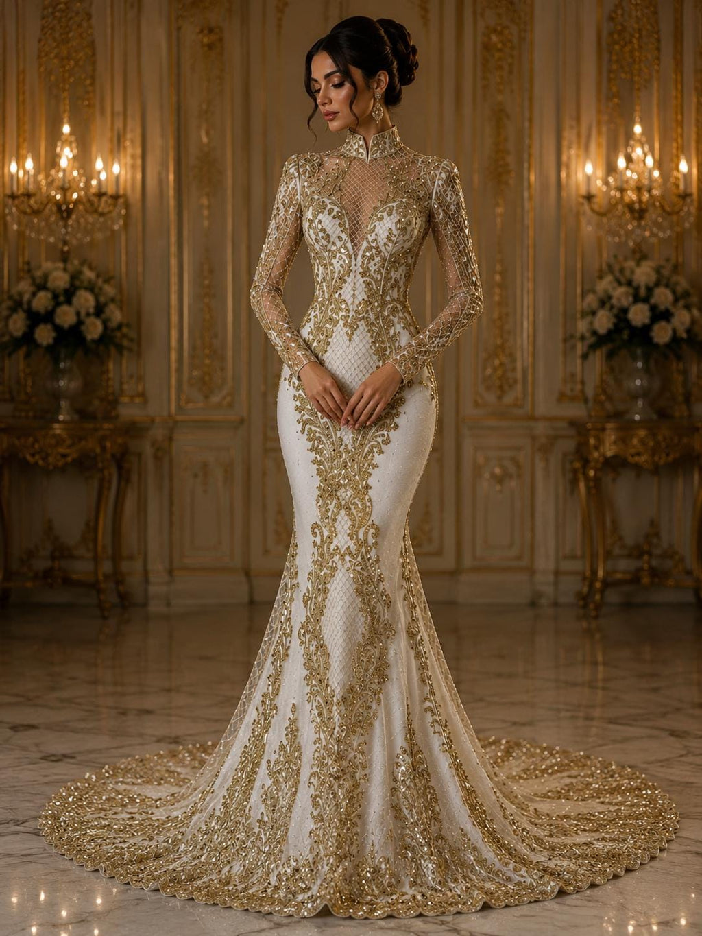 Luxury Lace - Gold -  Glitter Damask Design Fabric 58” Wide For Quinsiañera Dresses - Prom Dress Sold By The Yard