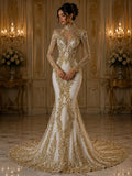 Luxury Lace - Gold -  Glitter Damask Design Fabric 58” Wide For Quinsiañera Dresses - Prom Dress Sold By The Yard