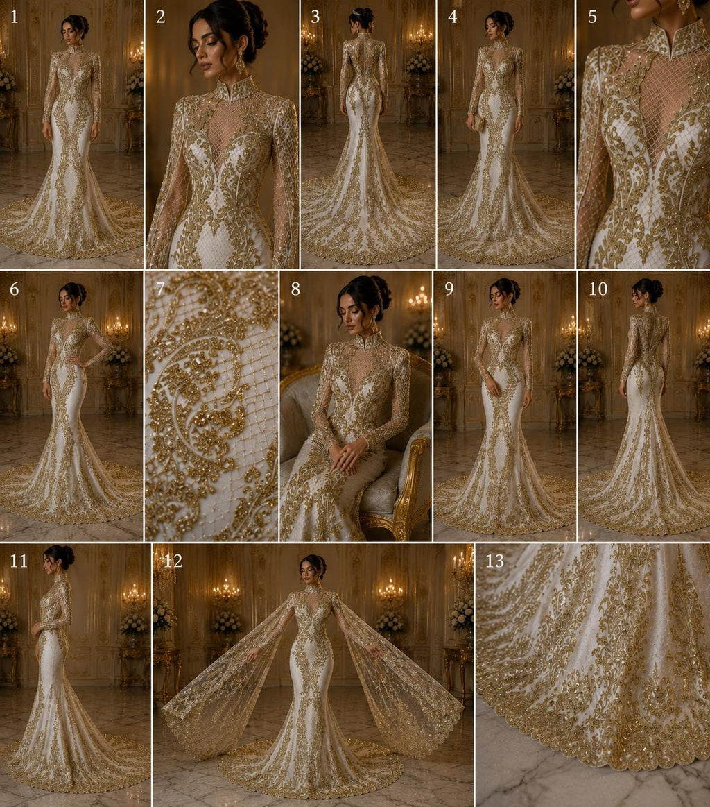 Luxury Lace - Gold -  Glitter Damask Design Fabric 58” Wide For Quinsiañera Dresses - Prom Dress Sold By The Yard