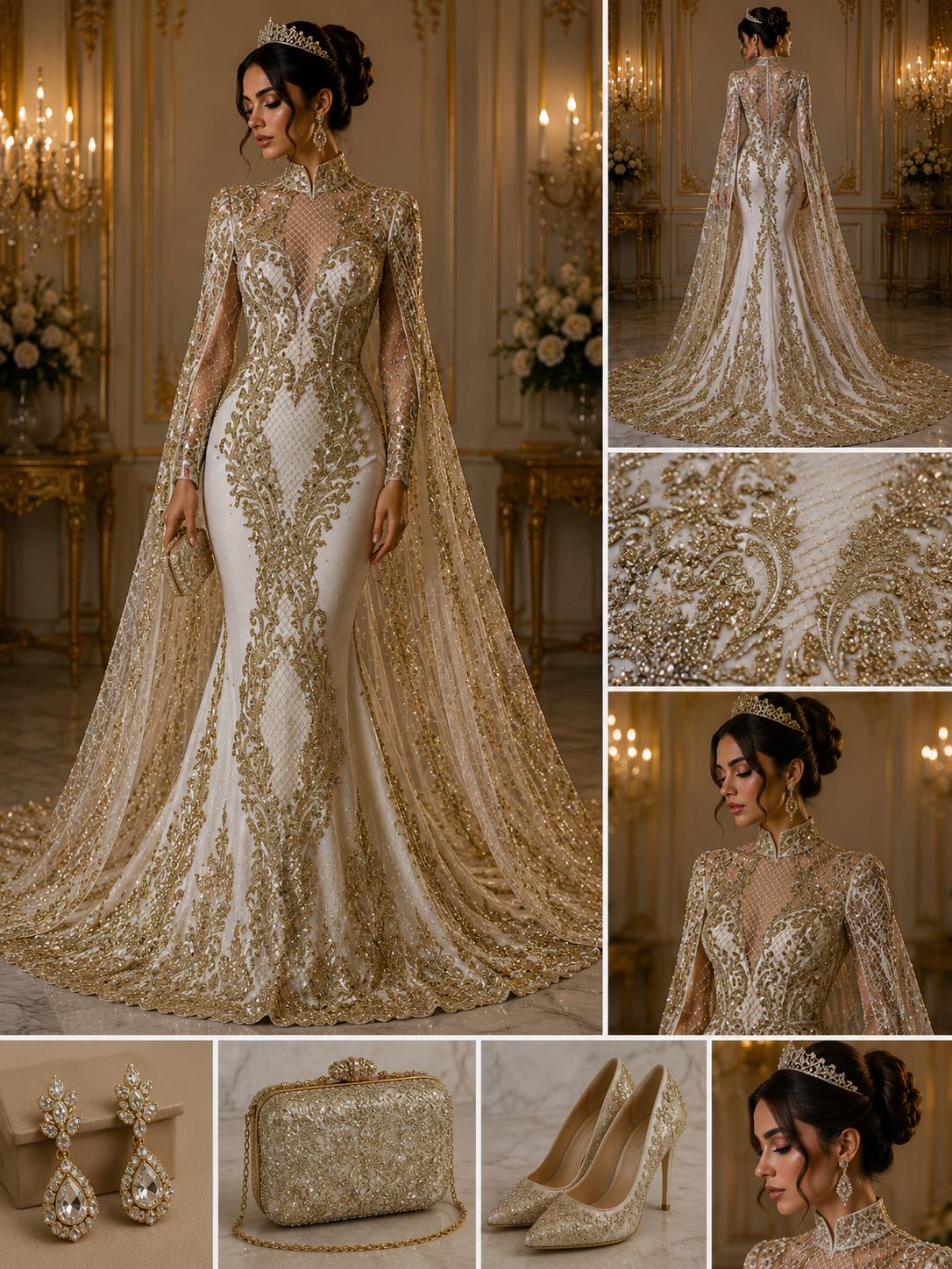 Luxury Lace - Gold -  Glitter Damask Design Fabric 58” Wide For Quinsiañera Dresses - Prom Dress Sold By The Yard