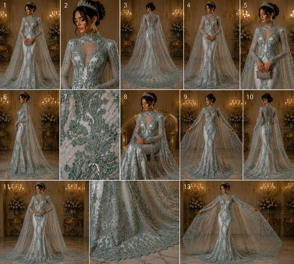 Luxury Lace - Sage -  Glitter Damask Design Fabric 58” Wide For Quinsiañera Dresses - Prom Dress Sold By The Yard