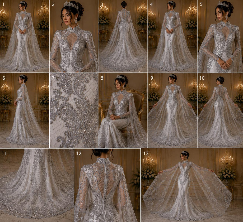 Luxury Lace - Silver -  Glitter Damask Design Fabric 58” Wide For Quinsiañera Dresses - Prom Dress Sold By The Yard