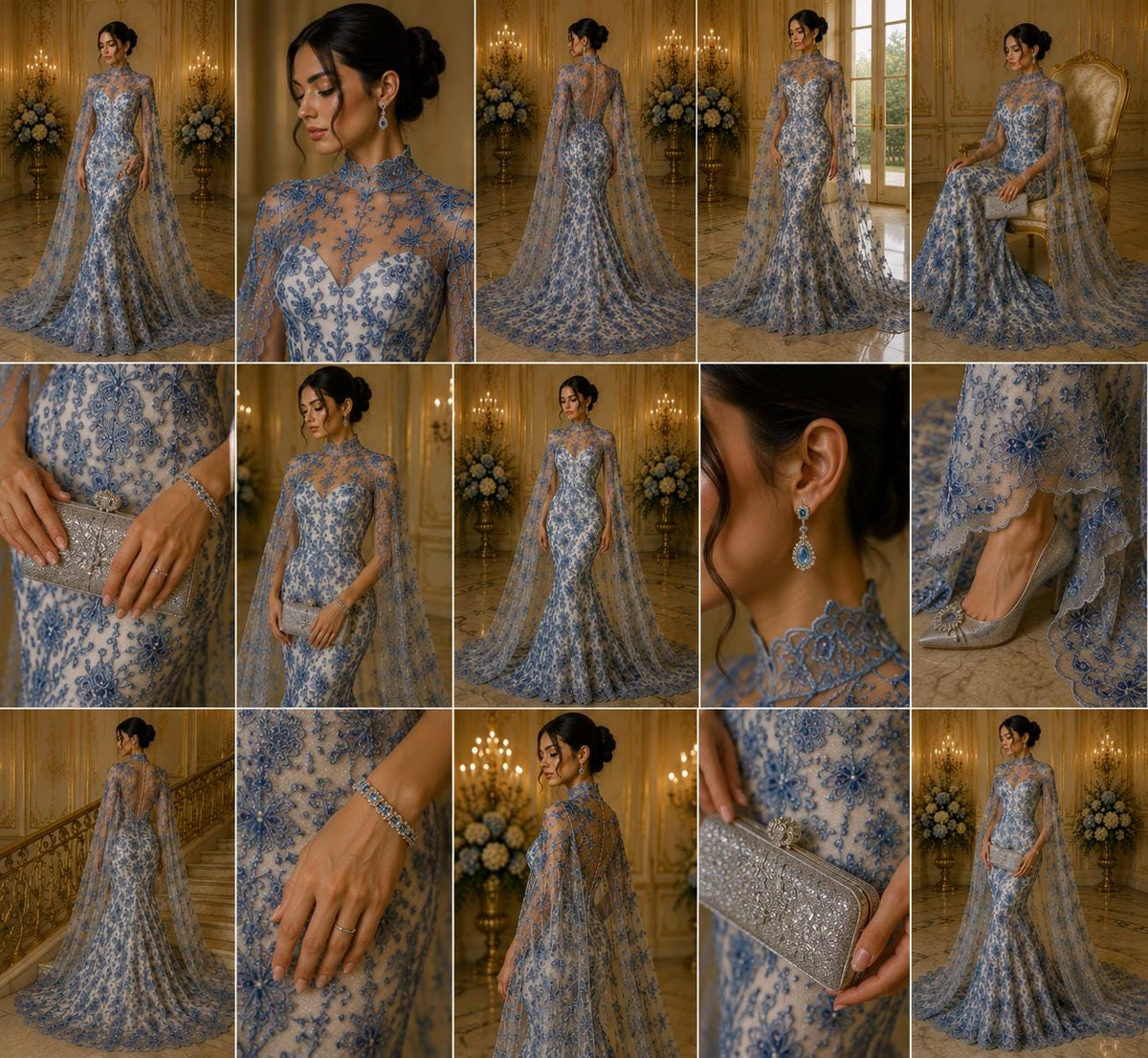 Butterfly Lt Blue - Metallic Lace Fabric Embroidered Butterfly & Flowers Sequins For Quinsiañera Dresses - Prom Dress. Sold By The Yard
