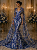 Damask Lace - Royal - Glitter Big Damask Design Fabric 58” Wide For Quinsiañera Dresses - Prom Dress Sold By The Yard