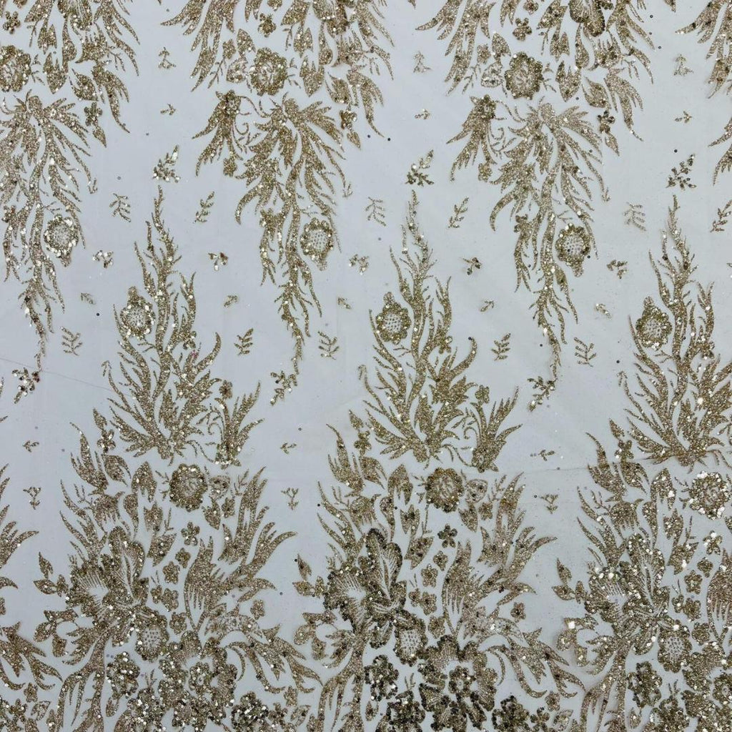 Damask Lace - Rose Gold - Glitter Big Damask Design Fabric 58” Wide For Quinsiañera Dresses - Prom Dress Sold By The Yard