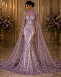 Damask Lace - Lilac - Glitter Big Damask Design Fabric 58” Wide For Quinsiañera Dresses - Prom Dress Sold By The Yard