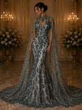 Damask Lace - Hunter - Glitter Big Damask Design Fabric 58” Wide For Quinsiañera Dresses - Prom Dress Sold By The Yard