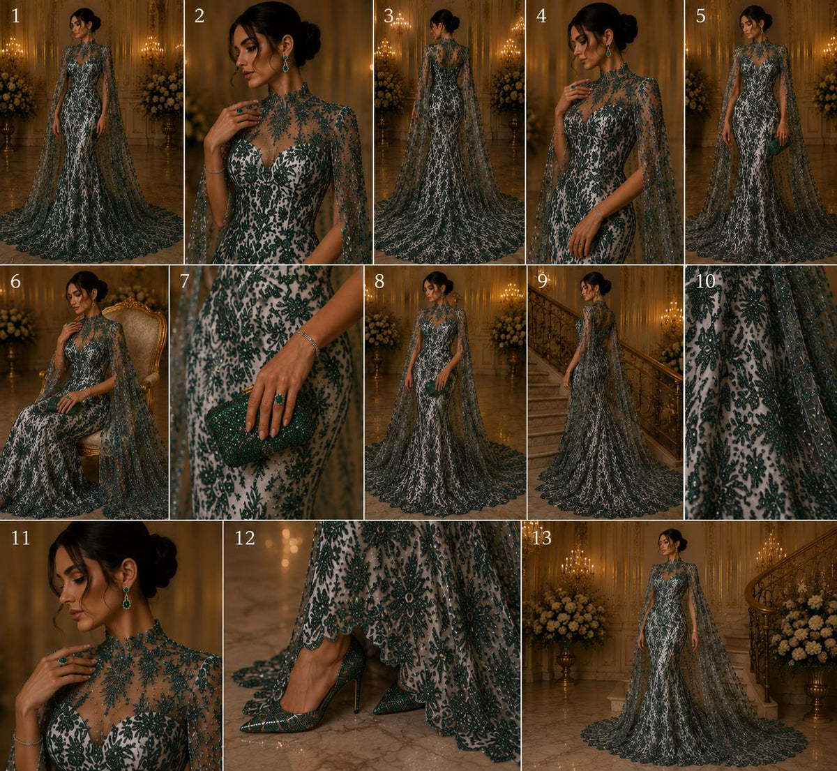 Damask Lace - Hunter - Glitter Big Damask Design Fabric 58” Wide For Quinsiañera Dresses - Prom Dress Sold By The Yard