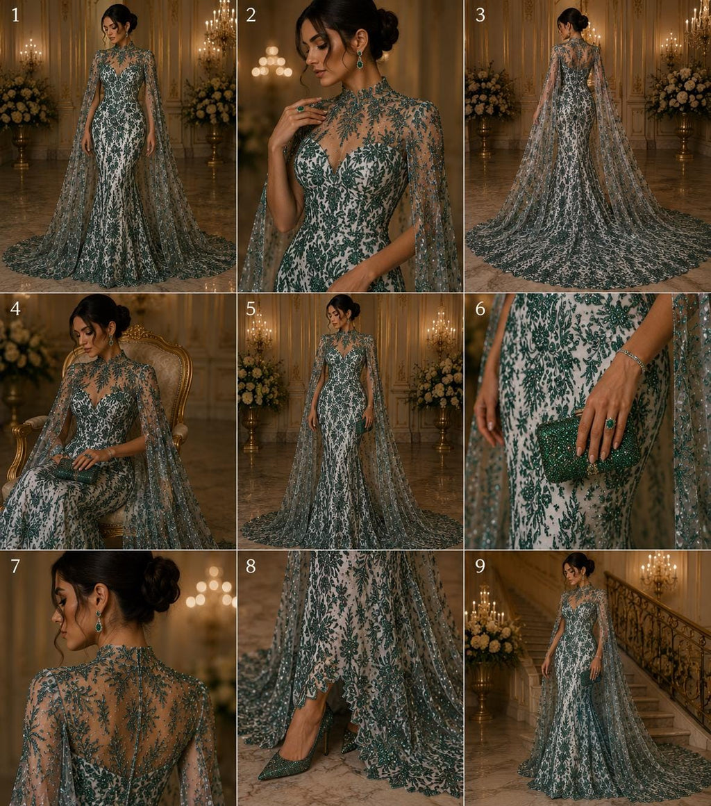 Damask Lace - Hunter - Glitter Big Damask Design Fabric 58” Wide For Quinsiañera Dresses - Prom Dress Sold By The Yard