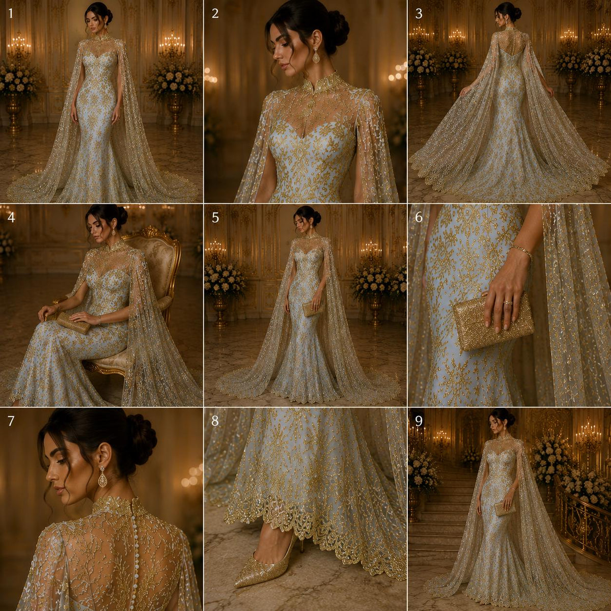 Damask Lace - Gold/Black - Glitter Big Damask Design Fabric 58” Wide For Quinsiañera Dresses - Prom Dress Sold By The Yard