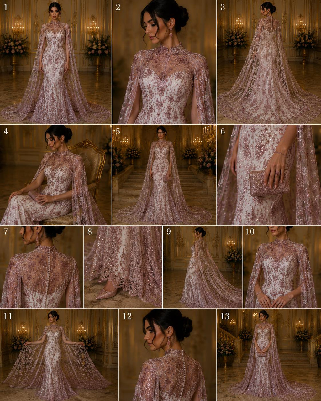 Damask Lace - Dusty Rose - Glitter Big Damask Design Fabric 58” Wide For Quinsiañera Dresses - Prom Dress Sold By The Yard