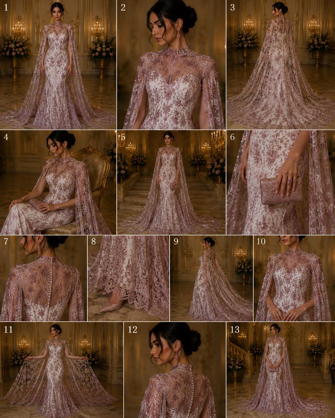 Damask Lace - Dusty Rose - Glitter Big Damask Design Fabric 58” Wide For Quinsiañera Dresses - Prom Dress Sold By The Yard