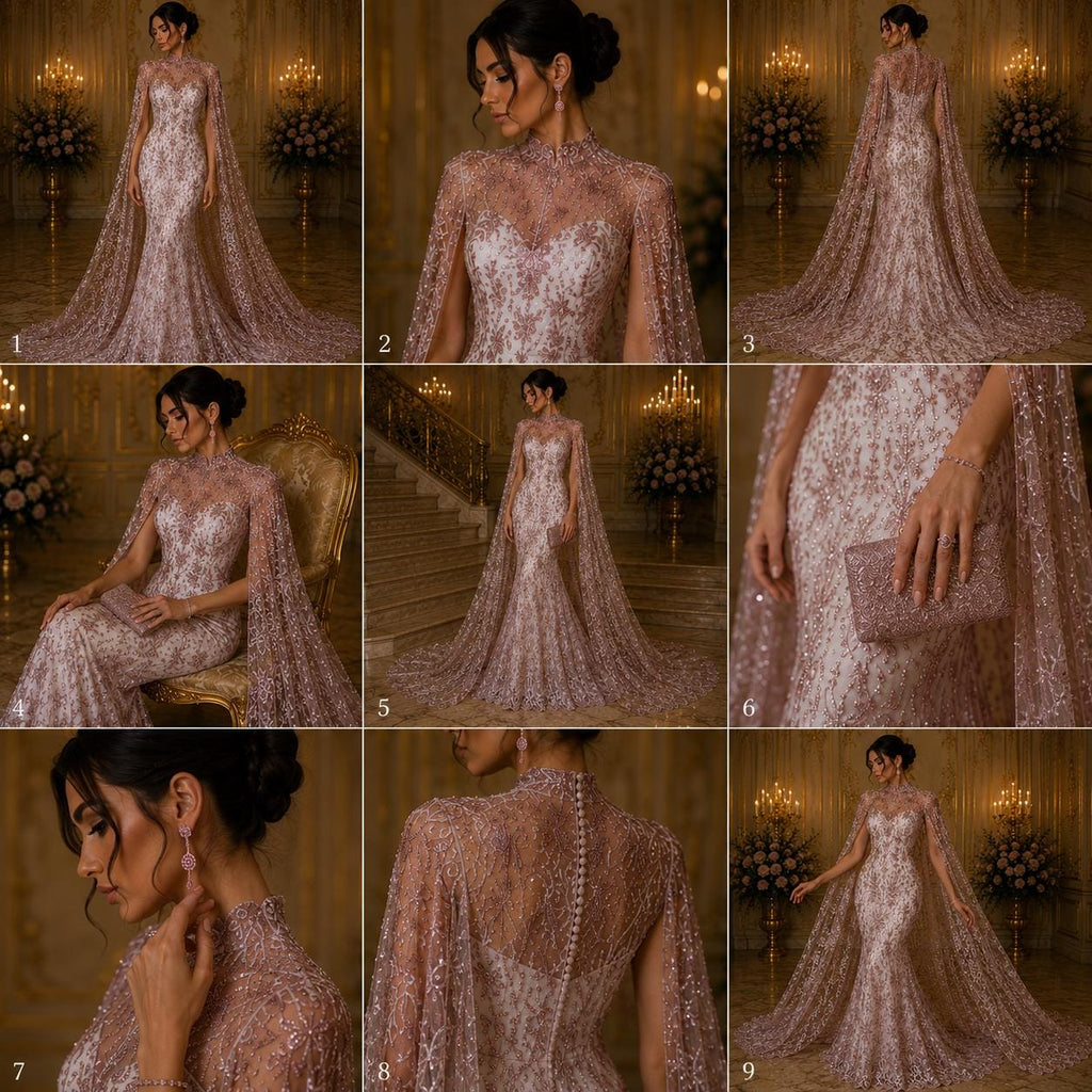 Damask Lace - Dusty Rose - Glitter Big Damask Design Fabric 58” Wide For Quinsiañera Dresses - Prom Dress Sold By The Yard