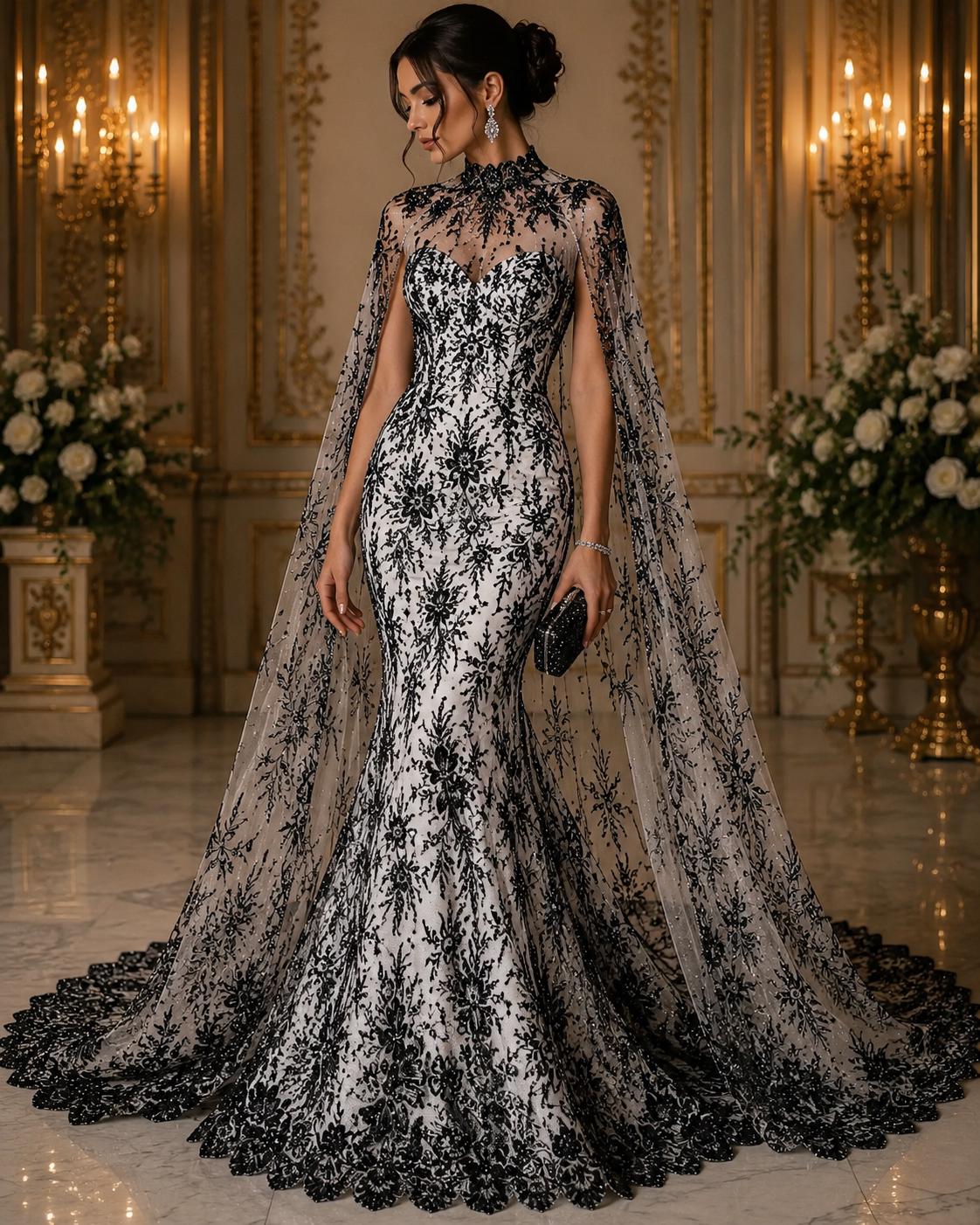 Damask Lace - Black - Glitter Big Damask Design Fabric 58” Wide For Quinsiañera Dresses - Prom Dress Sold By The Yard