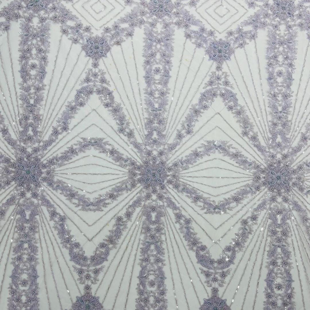 Luxembourg Designs Lace - Lilac- Beaded Design with Embroidered Sequins and Beads On a Mesh Lace Fabric for Prom Dress By The Yard