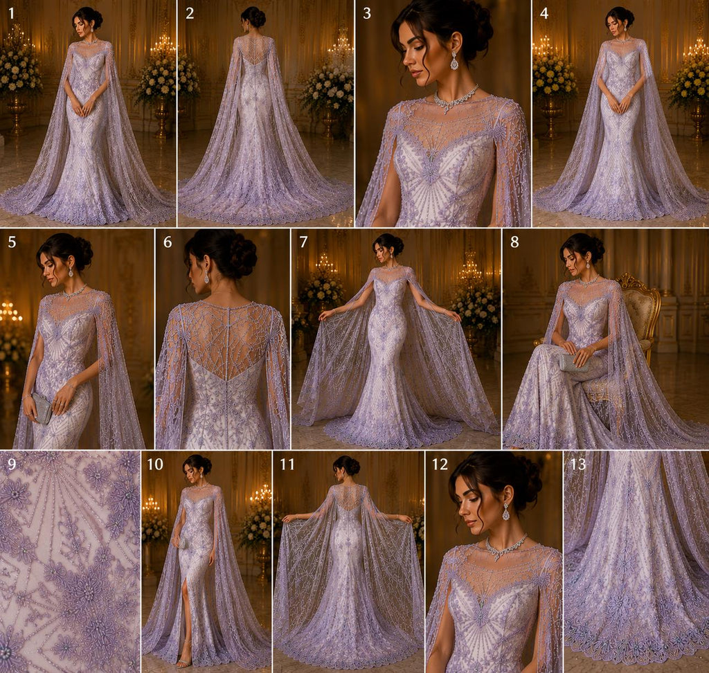 Luxembourg Designs Lace - Lilac- Beaded Design with Embroidered Sequins and Beads On a Mesh Lace Fabric for Prom Dress By The Yard