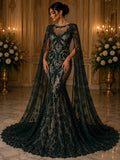 Luxembourg Designs Lace - Hunter - Beaded Design with Embroidered Sequins and Beads On a Mesh Lace Fabric for Prom Dress By The Yard