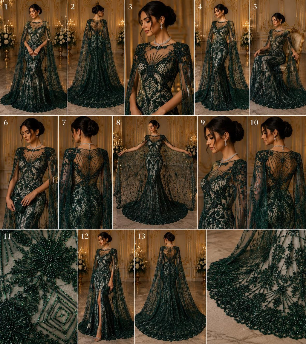 Luxembourg Designs Lace - Hunter - Beaded Design with Embroidered Sequins and Beads On a Mesh Lace Fabric for Prom Dress By The Yard