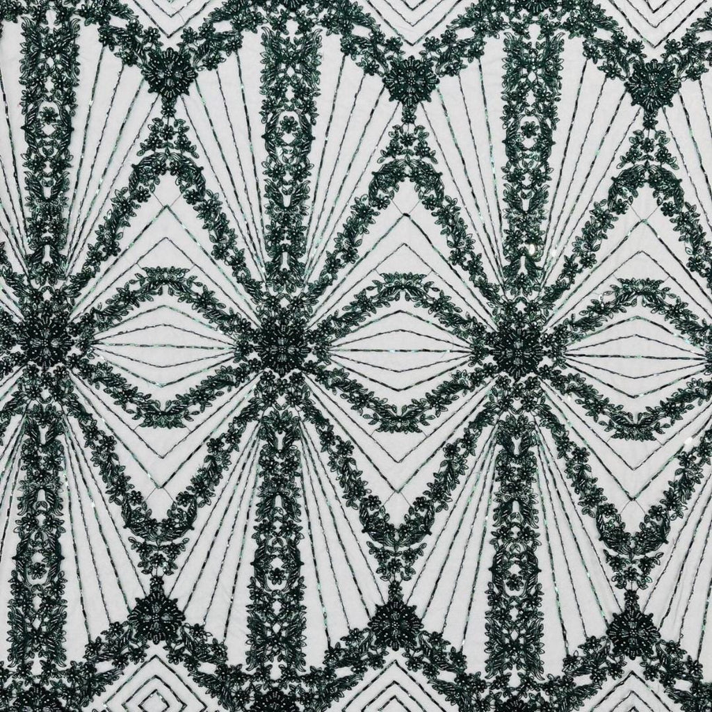 Luxembourg Designs Lace - Hunter - Beaded Design with Embroidered Sequins and Beads On a Mesh Lace Fabric for Prom Dress By The Yard