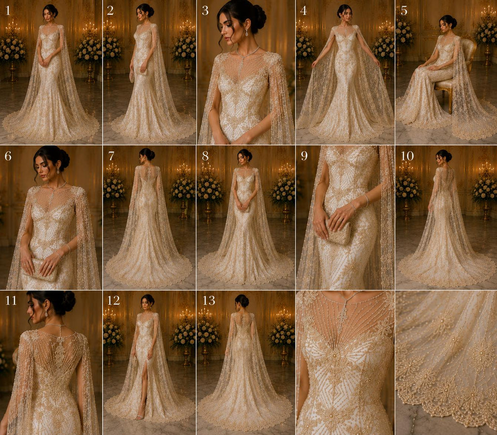 Luxembourg Designs Lace - Ivory - Beaded Design with Embroidered Sequins and Beads On a Mesh Lace Fabric for Prom Dress By The Yard