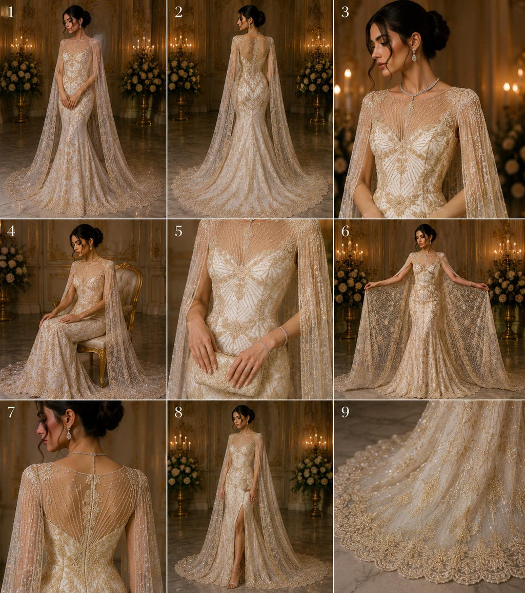 Luxembourg Designs Lace - Ivory - Beaded Design with Embroidered Sequins and Beads On a Mesh Lace Fabric for Prom Dress By The Yard