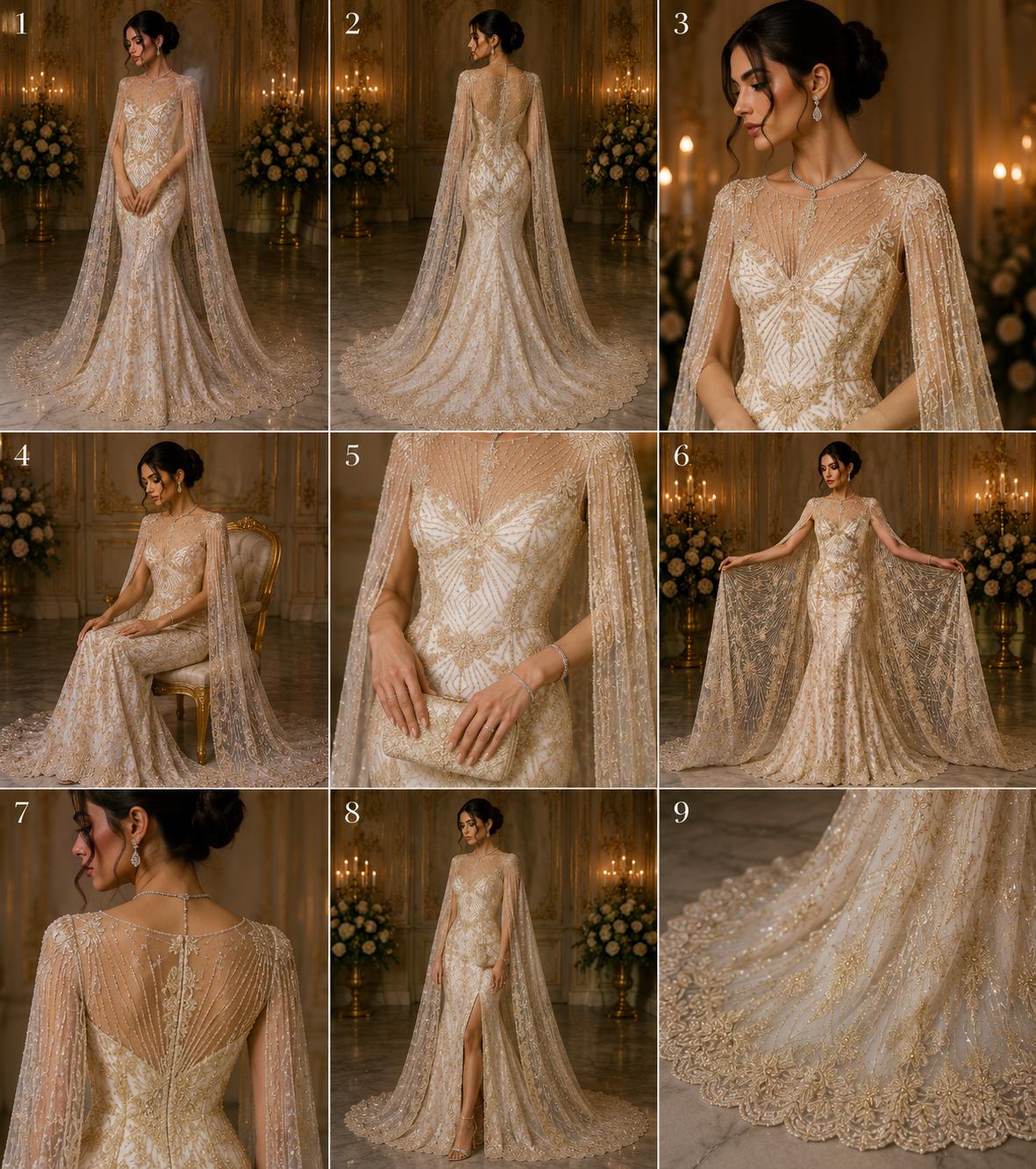 Luxembourg Designs Lace - Ivory - Beaded Design with Embroidered Sequins and Beads On a Mesh Lace Fabric for Prom Dress By The Yard