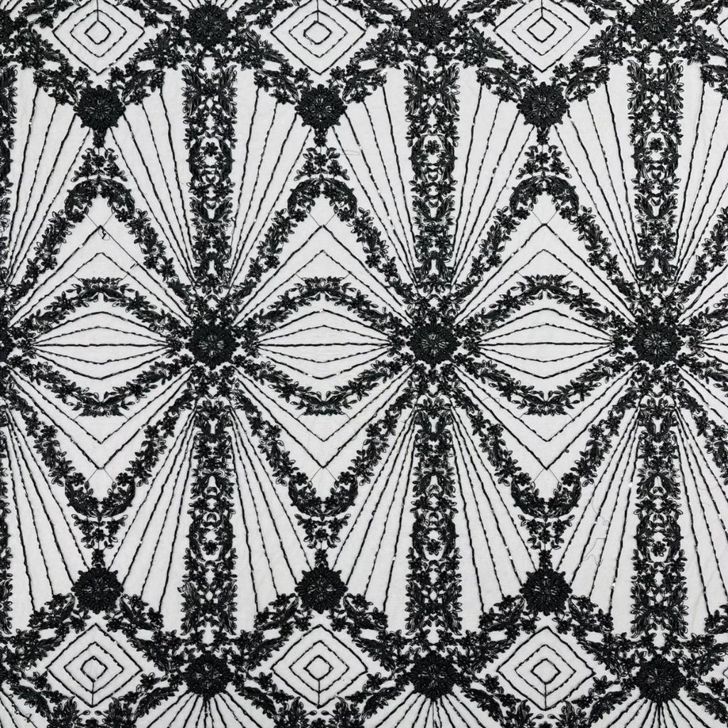 Luxembourg Designs Lace - Black - Beaded Design with Embroidered Sequins and Beads On a Mesh Lace Fabric for Prom Dress By The Yard
