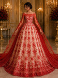 Luxurious Design Lace - Red - Beaded Design with Embroidered Sequins and Beads On a Mesh Lace Fabric for Prom Dress By The Yard