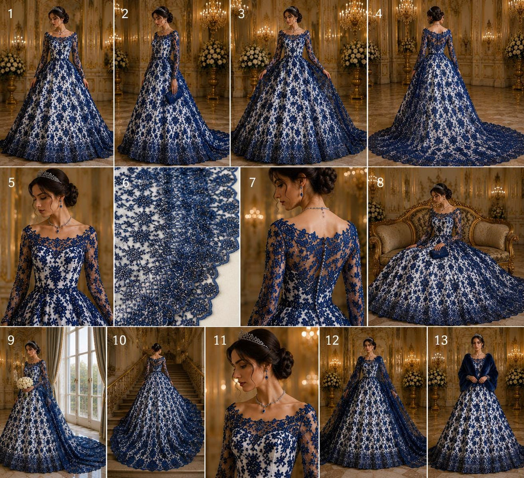 Luxurious Design Lace - Navy - Beaded Design with Embroidered Sequins and Beads On a Mesh Lace Fabric for Prom Dress By The Yard