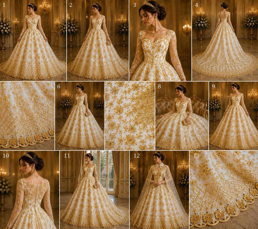 Luxurious Design Lace - Gold - Beaded Design with Embroidered Sequins and Beads On a Mesh Lace Fabric for Prom Dress By The Yard