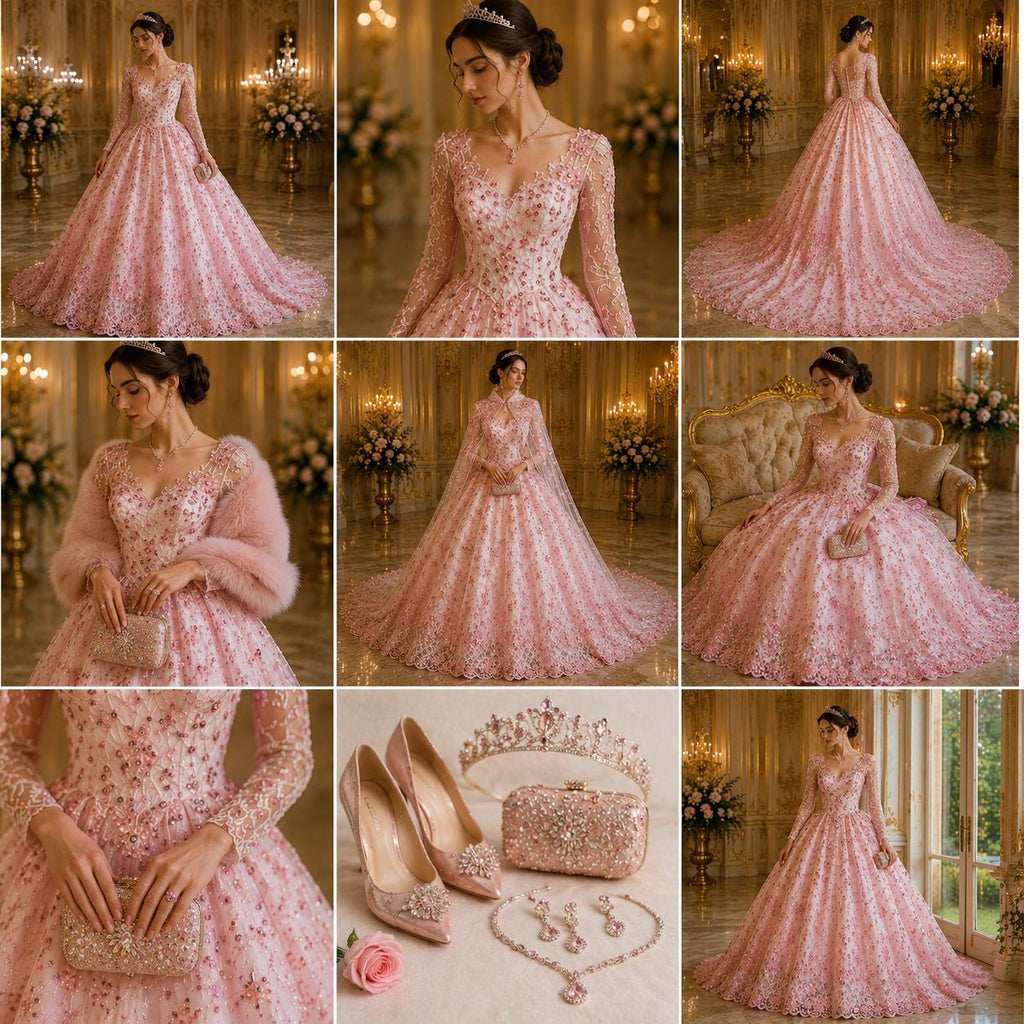 Luxurious Design Lace - Pink - Beaded Design with Embroidered Sequins and Beads On a Mesh Lace Fabric for Prom Dress By The Yard