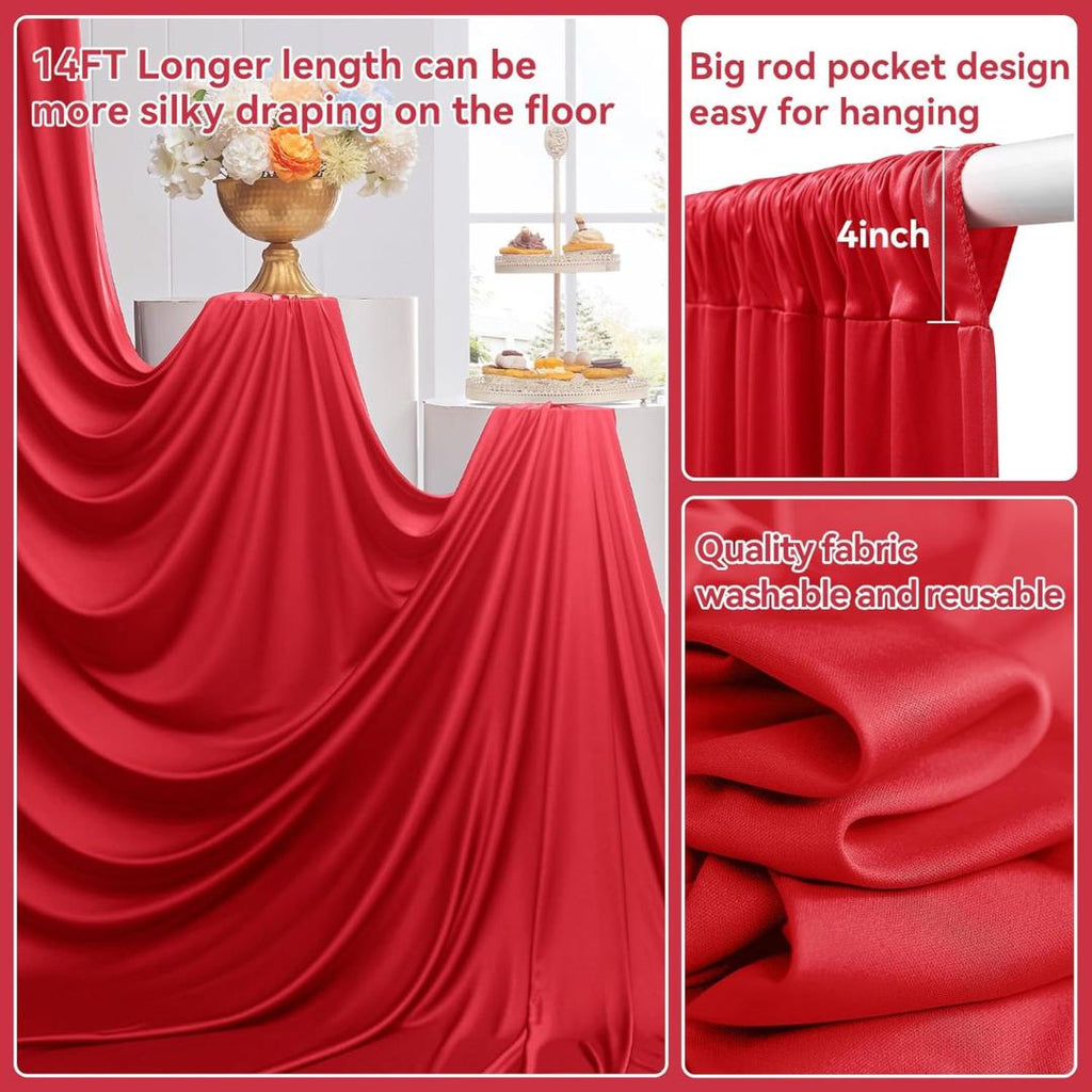 2 Panels - RED - 5Ft x 14Ft Wrinkle Free Backdrop Curtains for Parties  - Silky Interlock Backdrop for Weddings Birthday Party Curtains
