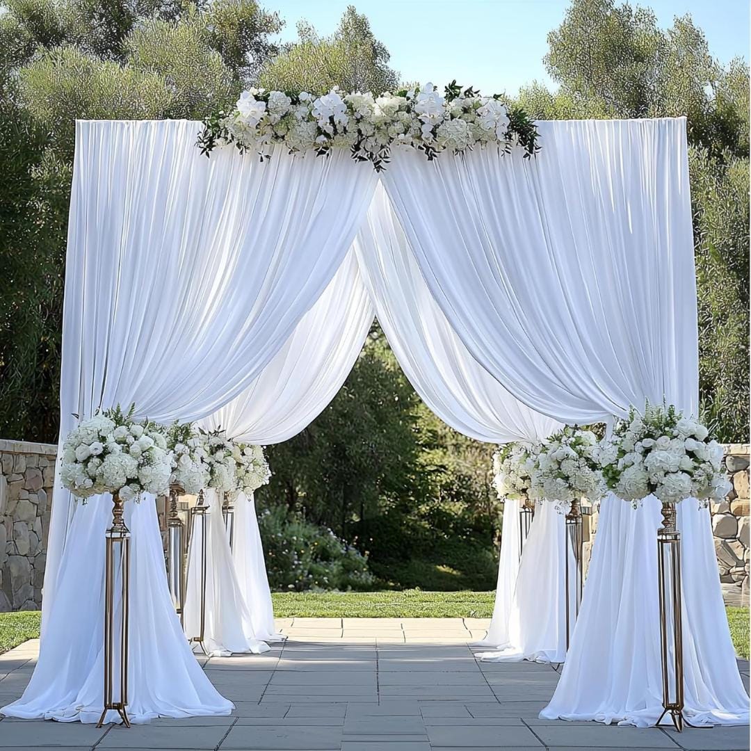 2 Panels - WHITE - 5Ft x 14Ft Wrinkle Free Backdrop Curtains for Parties  - Silky Interlock Backdrop for Weddings Birthday Party Curtains