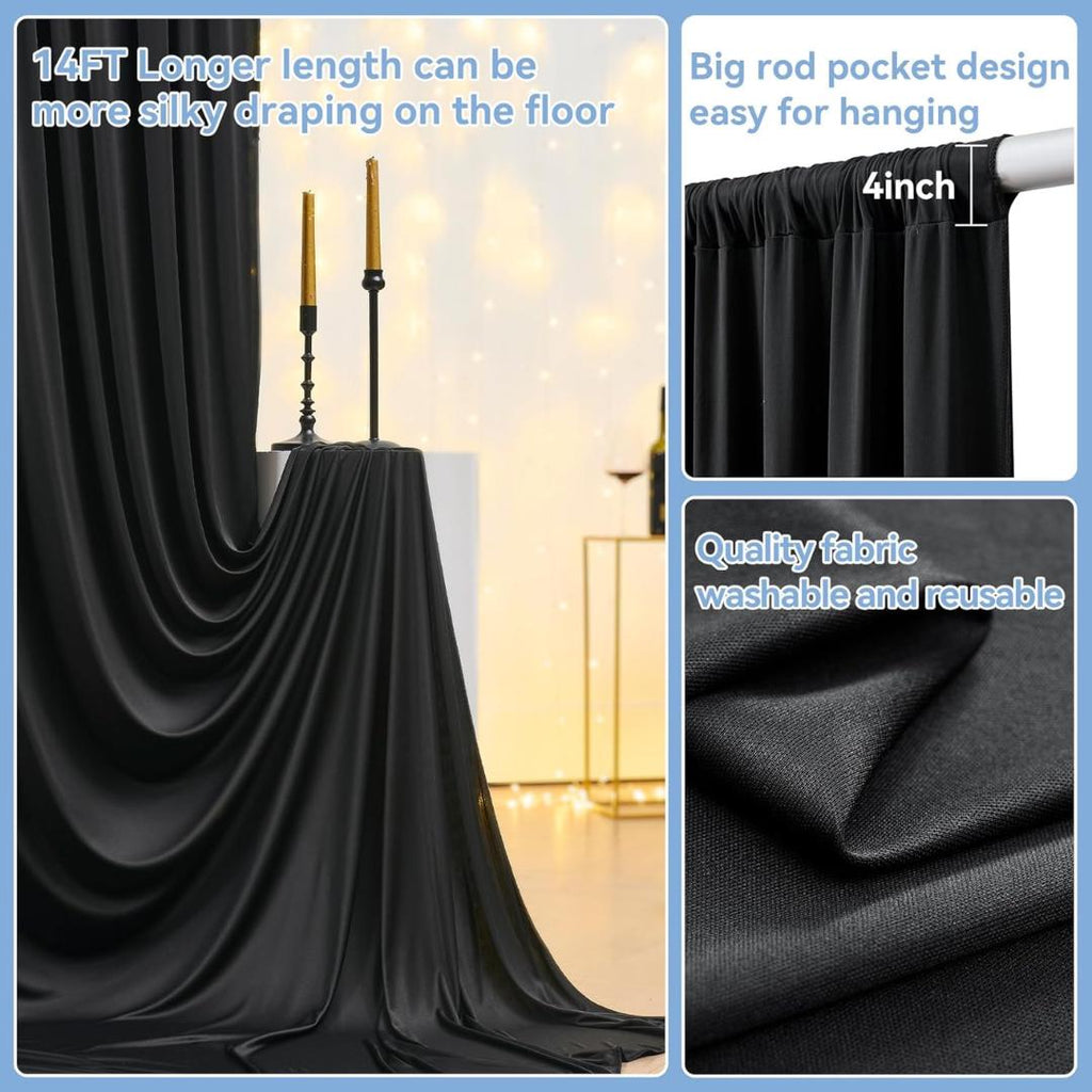2 Panels - BLACK - 5Ft x 14Ft Wrinkle Free Backdrop Curtains for Parties  - Silky Interlock Backdrop for Weddings Birthday Party Curtains