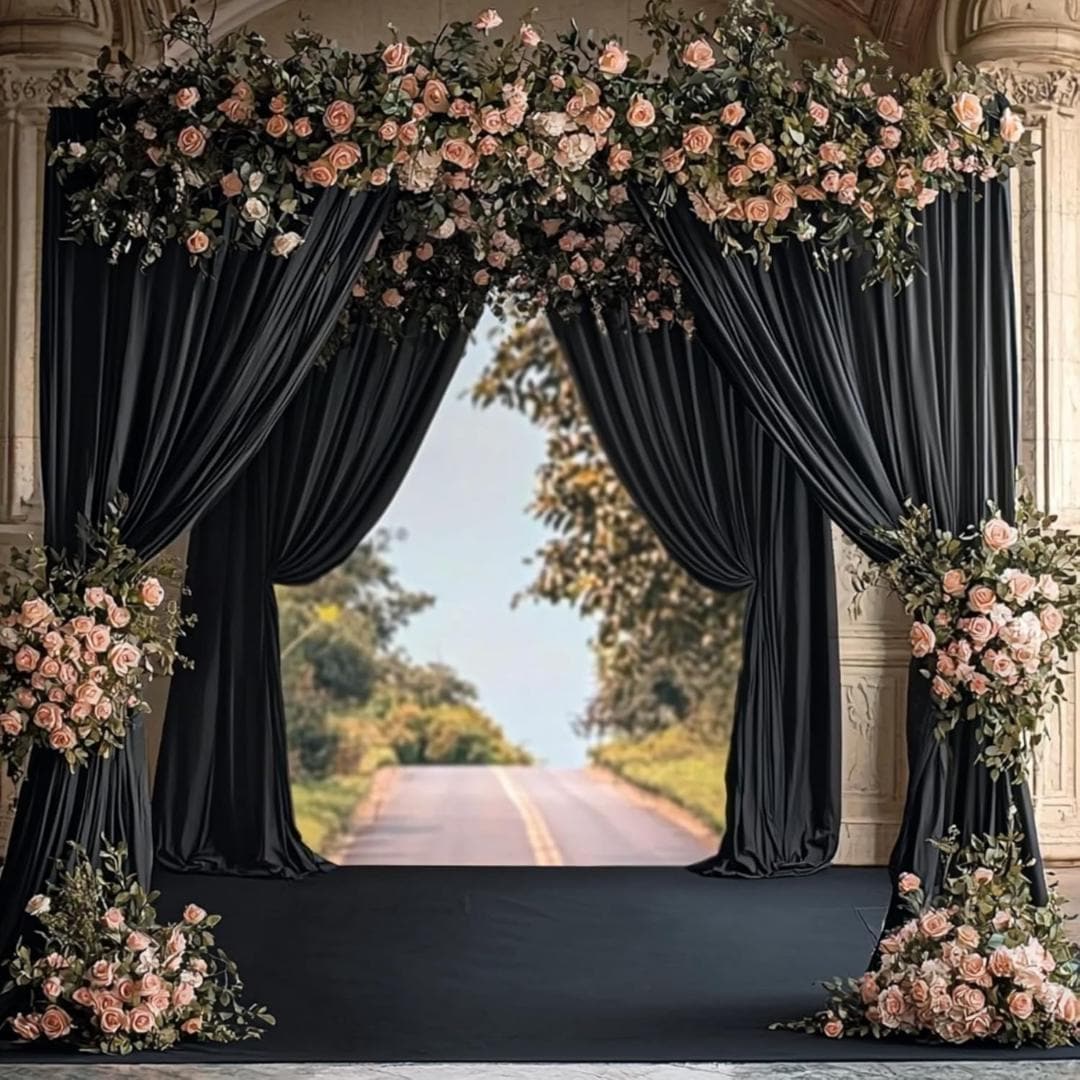2 Panels - BLACK - 5Ft x 14Ft Wrinkle Free Backdrop Curtains for Parties  - Silky Interlock Backdrop for Weddings Birthday Party Curtains