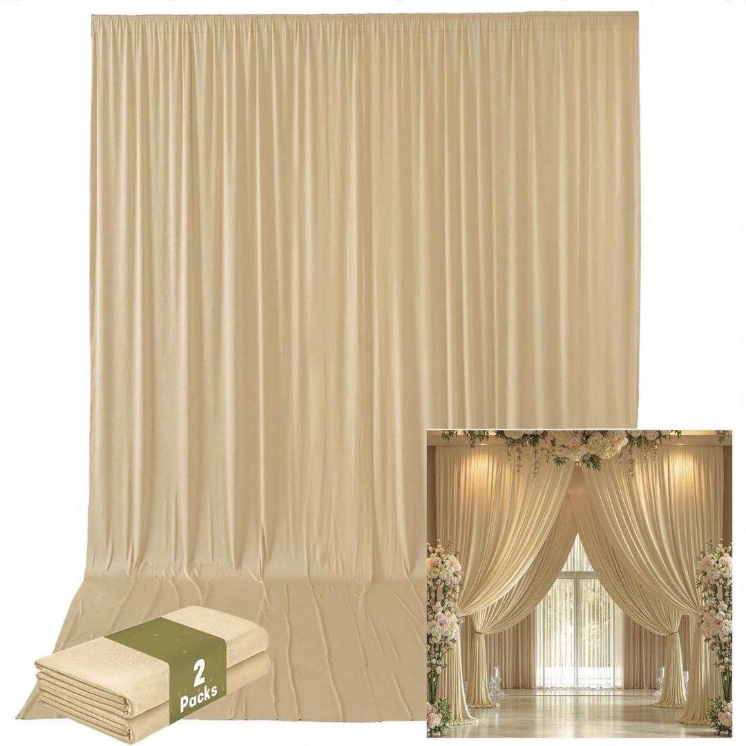 2 Panels - CREAM - 5Ft x 14Ft Wrinkle Free Backdrop Curtains for Parties  - Silky Interlock Backdrop for Weddings Birthday Party Curtains