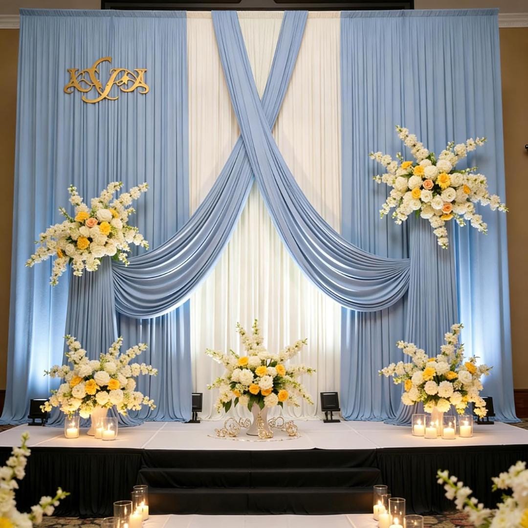 2 Panels - DUSTYBLUE - 5Ft x 14Ft Wrinkle Free Backdrop Curtains for Parties  - Silky Interlock Backdrop for Weddings Birthday Party Curtain
