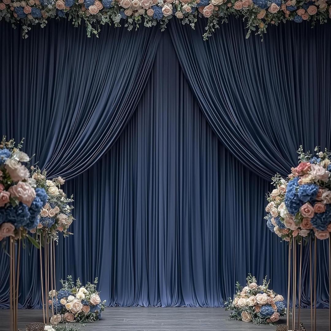 2 Panels - NAVY - 5Ft x 14Ft Wrinkle Free Backdrop Curtains for Parties  - Silky Interlock Backdrop for Weddings Birthday Party Curtain