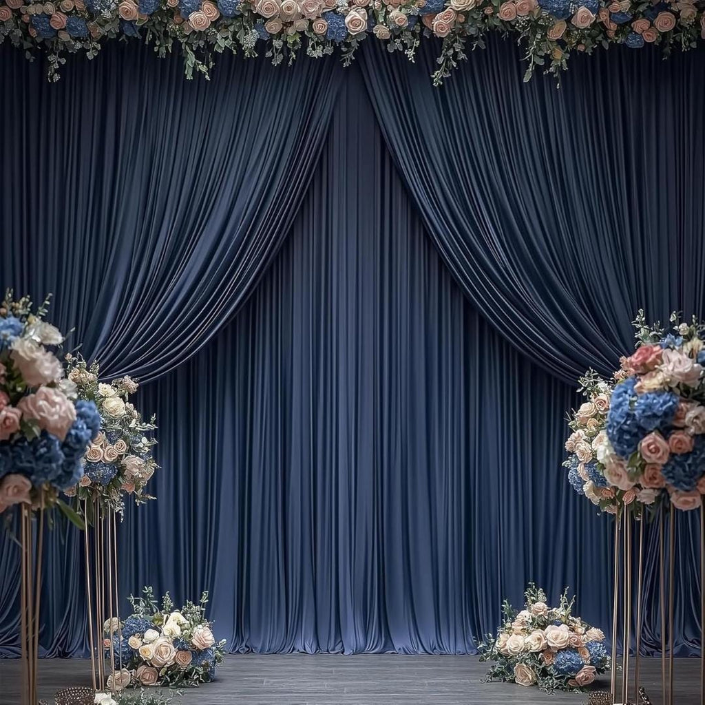 2 Panels - NAVY - 5Ft x 14Ft Wrinkle Free Backdrop Curtains for Parties  - Silky Interlock Backdrop for Weddings Birthday Party Curtain