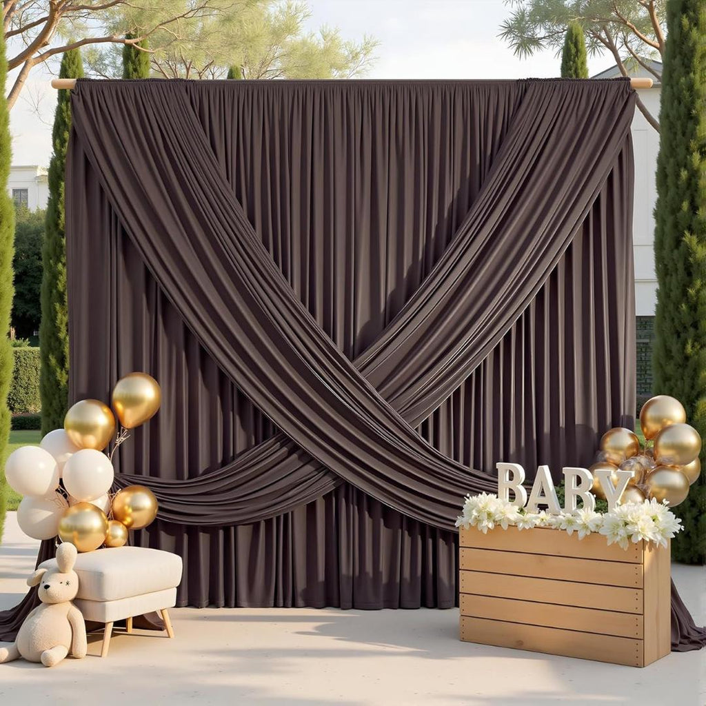 2 Panels - BROWN - 5Ft x 14Ft Wrinkle Free Backdrop Curtains for Parties  - Silky Interlock Backdrop for Weddings Birthday Party Curtain