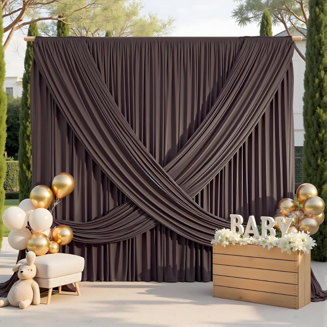 2 Panels - BROWN - 5Ft x 14Ft Wrinkle Free Backdrop Curtains for Parties  - Silky Interlock Backdrop for Weddings Birthday Party Curtain