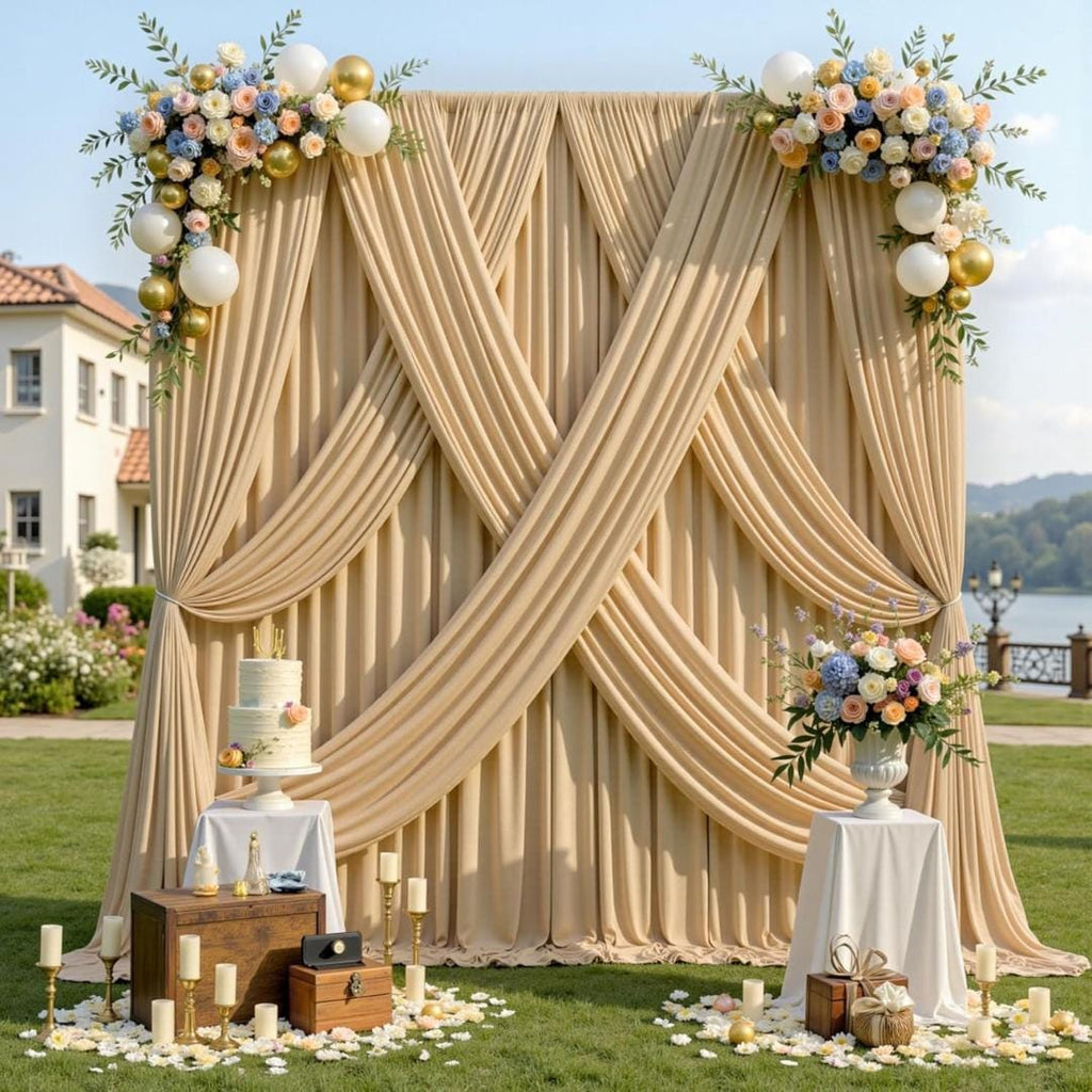 CREAM -  2 Panels 5Ft x 21Ft Wrinkle Free Backdrop Curtains for Parties  - Silky Interlock Backdrop for Weddings Birthday Party Curtains