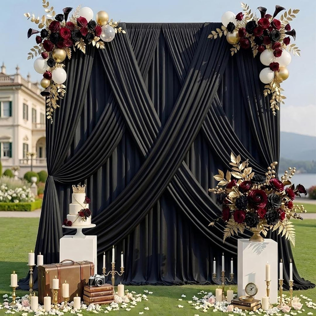 BLACK -  2 Panels 5Ft x 21Ft Wrinkle Free Backdrop Curtains for Parties  - Silky Interlock Backdrop for Weddings Birthday Party Curtains